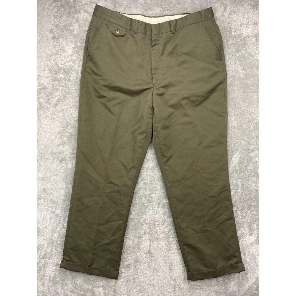 Orvis Men's Dress Pants 38x30 Green Cuffed Polyester Straight Leg Made in USA‎